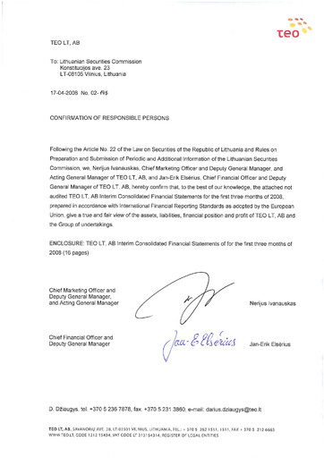 Vorschaubild Telia Lietuva Quartalsbericht 2008-q1