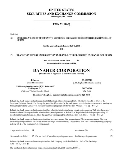 Thumbnail Danaher Quarterly Report 2015-q2