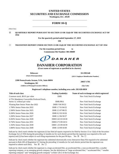 Thumbnail Danaher Quarterly Report 2019-q3