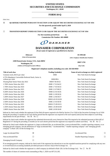 Thumbnail Danaher Quarterly Report 2020-q1