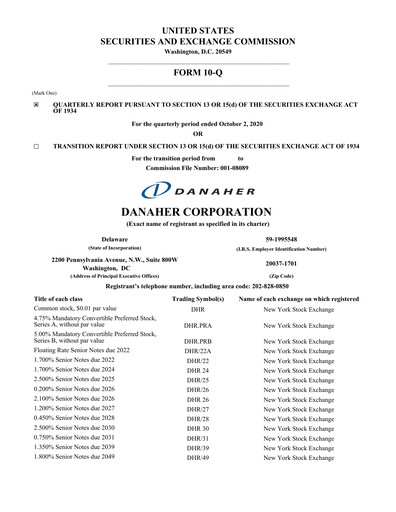 Thumbnail Danaher Quarterly Report 2020-q3