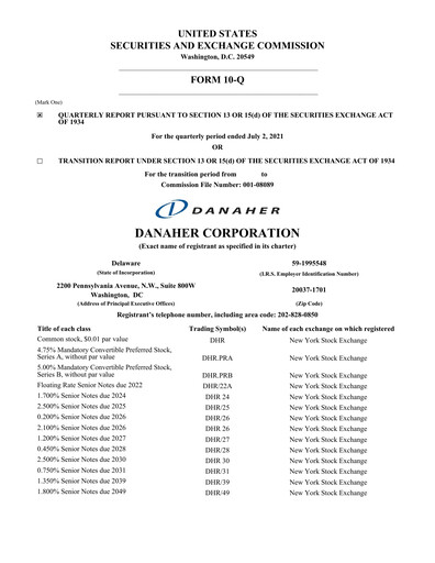 Thumbnail Danaher Quarterly Report 2021-q2