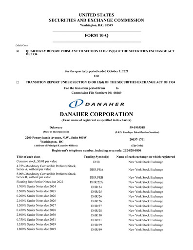 Thumbnail Danaher Quarterly Report 2021-q3