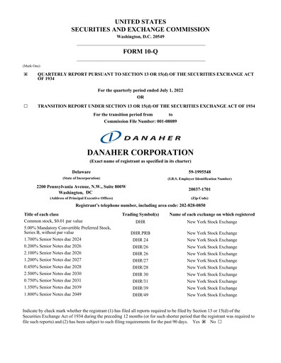 Thumbnail Danaher Quarterly Report 2022-q2