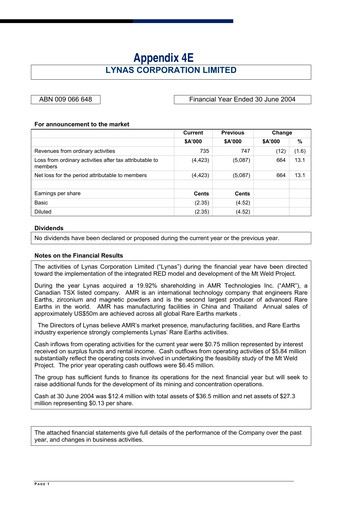 Thumbnail Lynas Financial Report fy2004