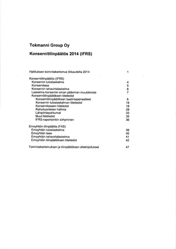 Thumbnail Tokmanni Financial Statement 2014