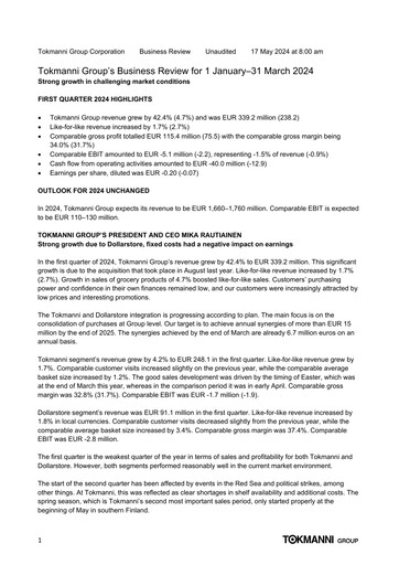 Thumbnail Tokmanni Quarterly Report 2024-q1