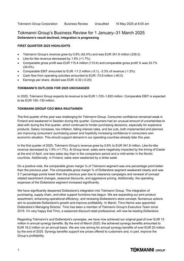 Thumbnail Tokmanni Quarterly Report 2025-q1