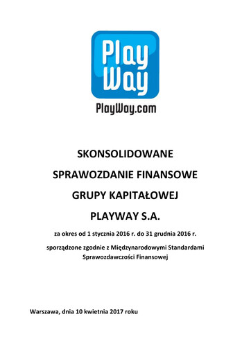 Thumbnail PlayWay Financial Statement 2016