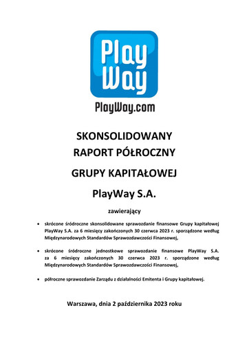 Miniature PlayWay Rapport semestriel 2023-h1