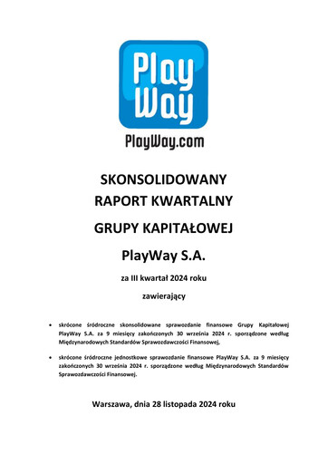 Thumbnail PlayWay Quarterly Report 2024-q3