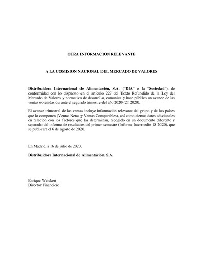 Thumbnail (DIA) Distribuidora Internacional de Alimentación Quarterly Report 2020-q2