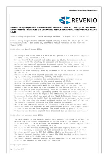 Thumbnail Revenio Half-year Report 2014-h1