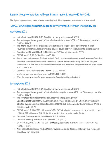 Thumbnail Revenio Half-year Report 2021-h1