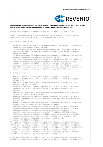 Thumbnail Revenio Quarterly Report 2013-q1