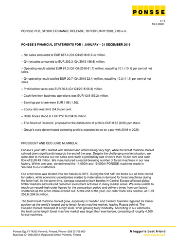 Vorschaubild Ponsse Finanzmitteilung 2019