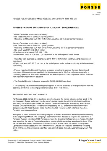 Vorschaubild Ponsse Finanzmitteilung 2022