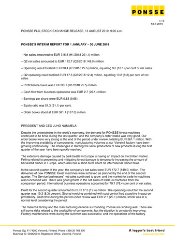 Vorschaubild Ponsse Halbjahresbericht 2019-h1