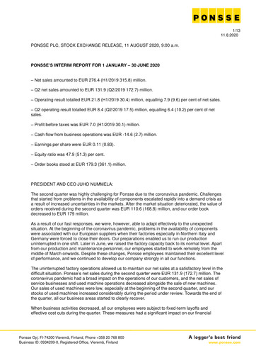 Vorschaubild Ponsse Halbjahresbericht 2020-h1