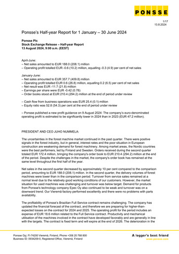 Vorschaubild Ponsse Halbjahresbericht 2024-h1