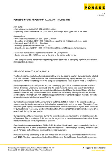 Vorschaubild Ponsse Halbjahresbericht 2025-h1