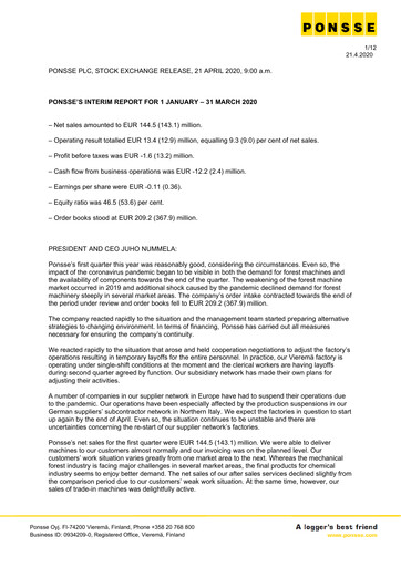 Miniature Ponsse Rapport trimestriel 2020-q1