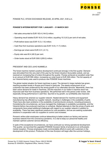 Miniature Ponsse Rapport trimestriel 2021-q1