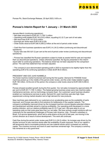 Miniature Ponsse Rapport trimestriel 2023-q1