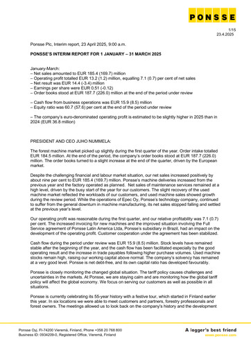 Miniature Ponsse Rapport trimestriel 2025-q1