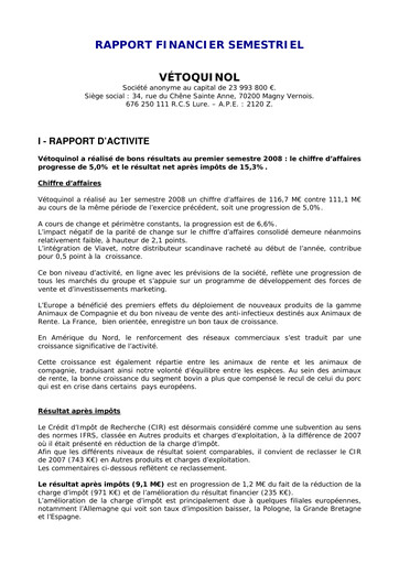 Thumbnail Vetoquinol Half-year Report 2008-h1