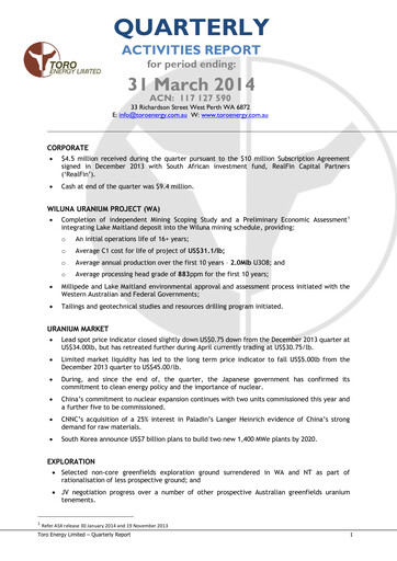 Thumbnail Toro Energy Quarterly Report 2014-q1