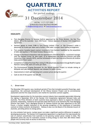 Thumbnail Toro Energy Quarterly Report 2014-q4