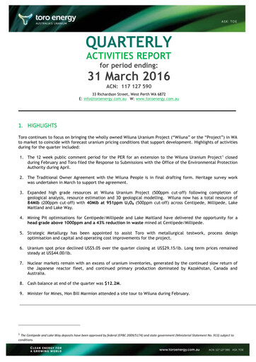 Thumbnail Toro Energy Quarterly Report 2016-q1