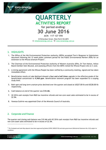 Thumbnail Toro Energy Quarterly Report 2016-q2