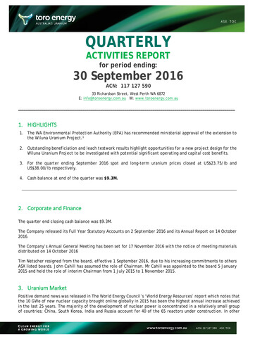 Thumbnail Toro Energy Quarterly Report 2016-q3