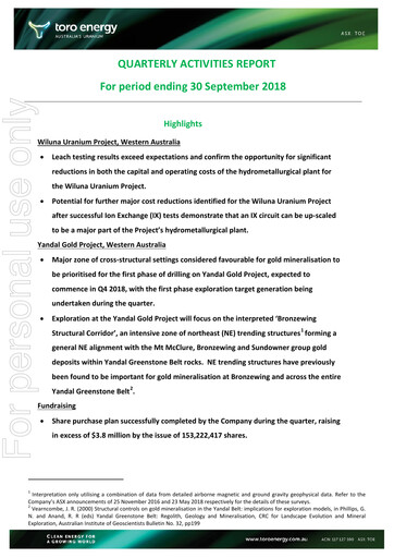 Thumbnail Toro Energy Quarterly Report 2018-q3