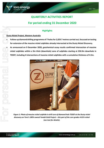 Thumbnail Toro Energy Quarterly Report 2020-q4