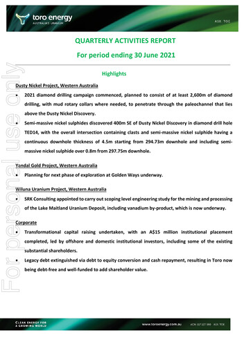 Thumbnail Toro Energy Quarterly Report 2021-q2