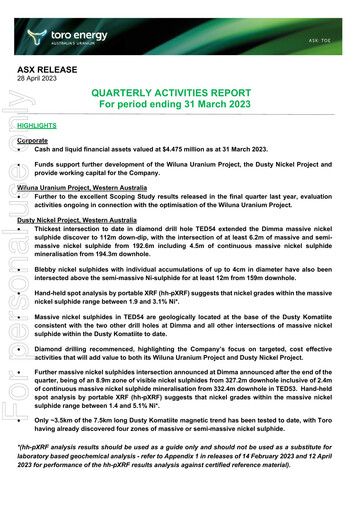 Thumbnail Toro Energy Quarterly Report 2023-q1