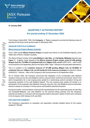 Thumbnail Toro Energy Quarterly Report 2024-q4
