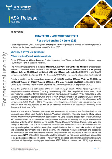 Thumbnail Toro Energy Quarterly Report 2025-q2