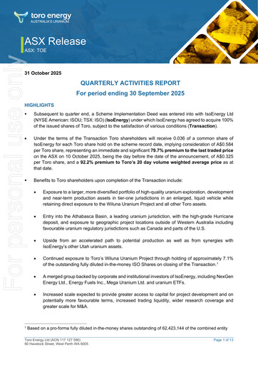 Thumbnail Toro Energy Quarterly Report 2025-q3