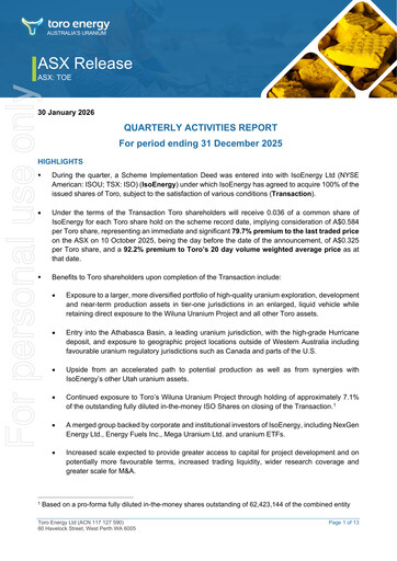 Thumbnail Toro Energy Quarterly Report 2025-q4