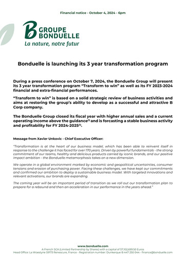 Thumbnail Bonduelle Financial Report 2023-2024