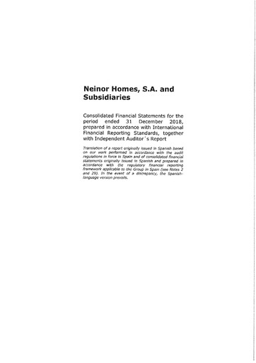 Thumbnail Neinor Homes Financial Statement 2018