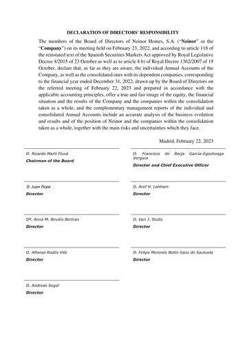 Thumbnail Neinor Homes Financial Statement 2022