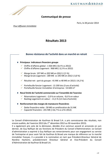 Vorschaubild Kaufman & Broad Finanzbericht 2013