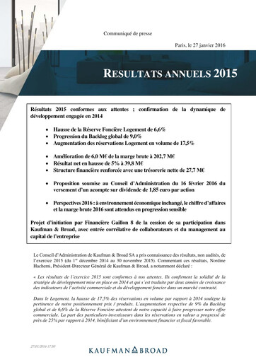 Vorschaubild Kaufman & Broad Finanzbericht 2015