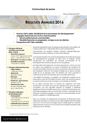 Vorschaubild Kaufman & Broad Finanzbericht 2016