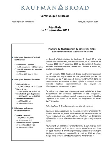 Vorschaubild Kaufman & Broad Halbjahresbericht 2014-h1